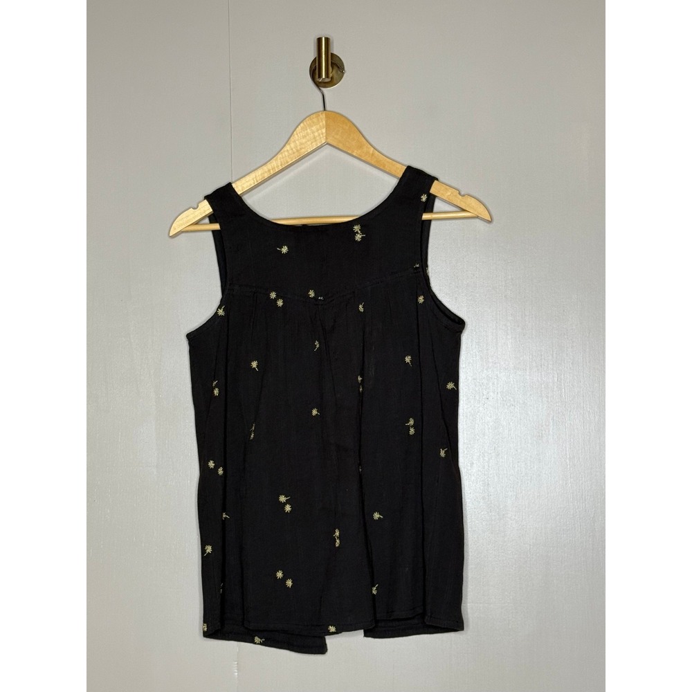 Fat Face Black Gold Embroidered Lace Up Back Sleeveless Top USA 4